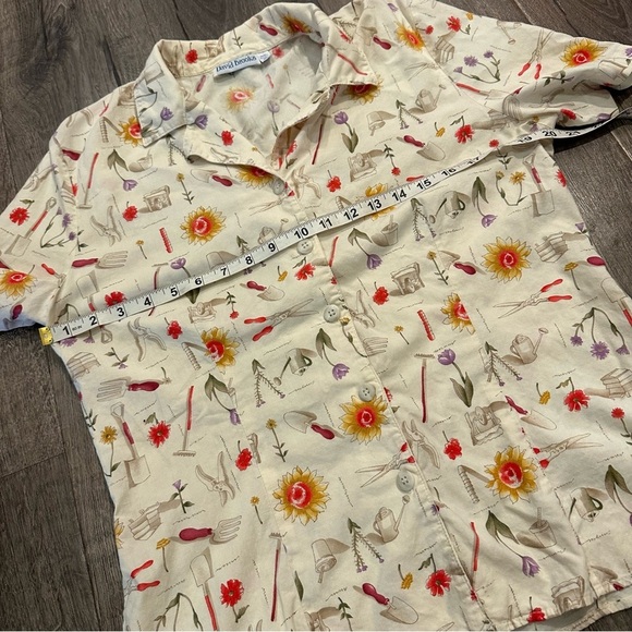 Vintage David Brooks Women's Top 10 Short Sleeve Floral Garden Button Sunflower - Picture 6 of 8